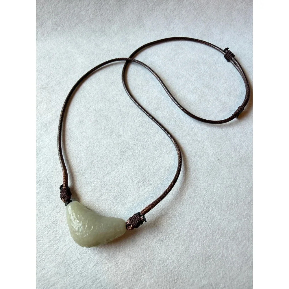 Natural White Jade Pendant Necklace OOAK Freeform Nugget  Chunky Organic Jade